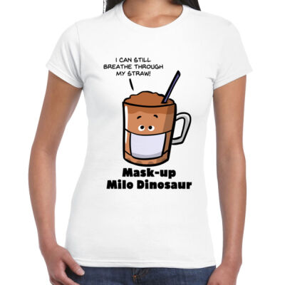 Mask Up Milo Dinosaur (Ladies, white) Thumbnail